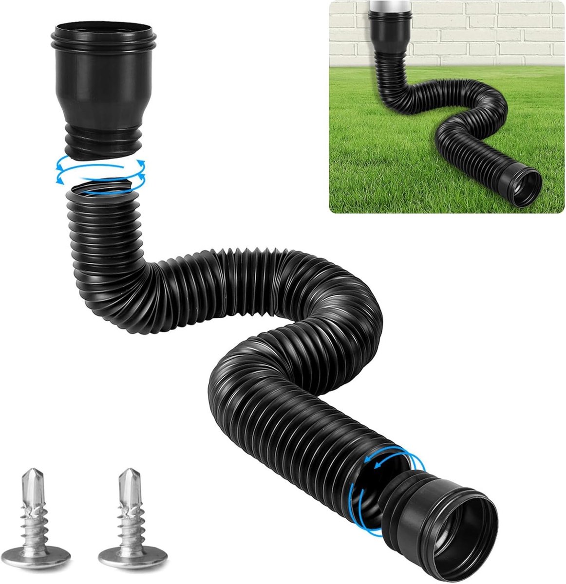 Flexibele Verlengset voor Regenpijpen en Afvoeren - Uitbreiding voor 80/100 mm Regenafvoer, Verstelbaar van 47 tot 150 cm, Zwart, 1 Stuk