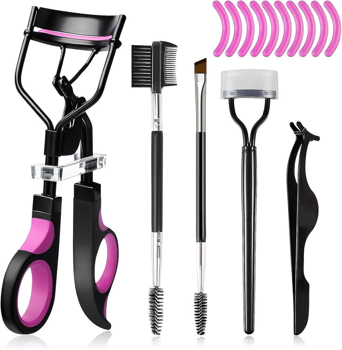 Duurzame Wimperkruller voor Vrouwen, Geschikt voor Alle Oogvormen, Inclusief 10 Silicone Vullingen en Borstel voor Perfecte Make-up Resultaten