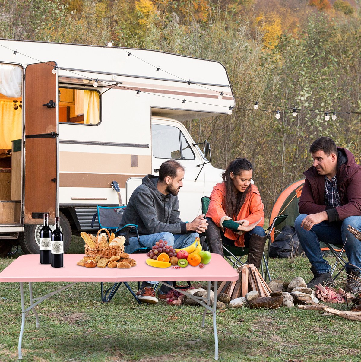 MODENUIT Tuintafel - Opvouwbaar Met Handgreep - Voor Camping En Picknick - Metaal En Kunststof - 180 Cm - Roze