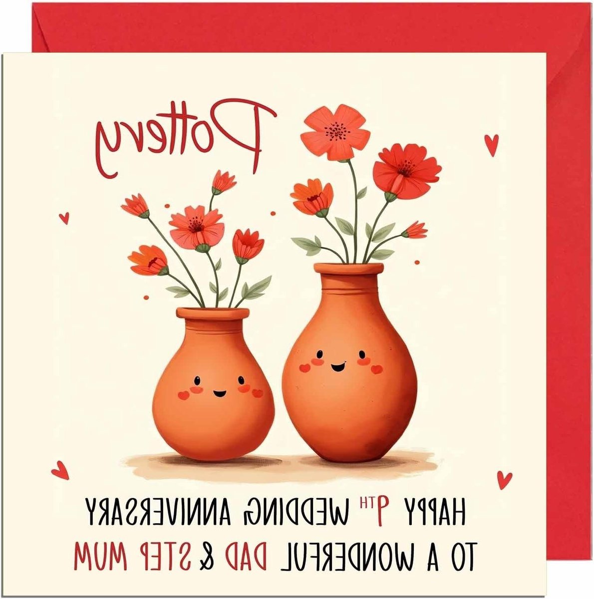 Jubileumkaart Keramiek - Kaart Papa - Huwelijksverjaardag Vieren - Geprint in Engeland - 145 x 145 mm - Rood