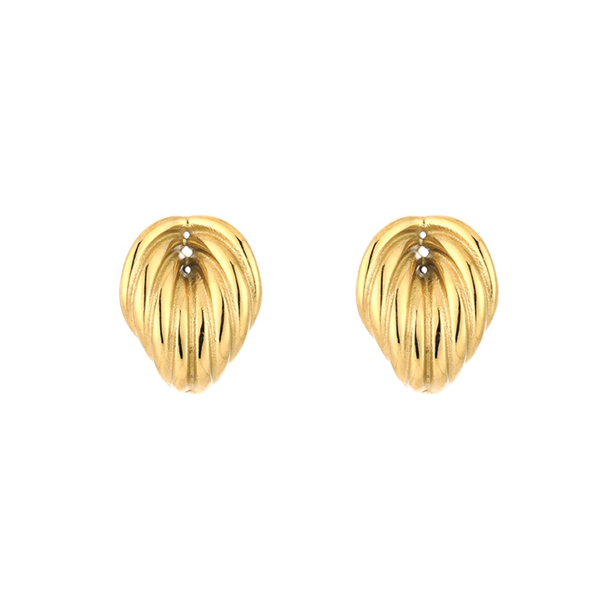 Stainless Steel Sculptural Ribbed Heart Stud Earrings – Luxe Ribbel Hart Oorstekers – RVS - Goud