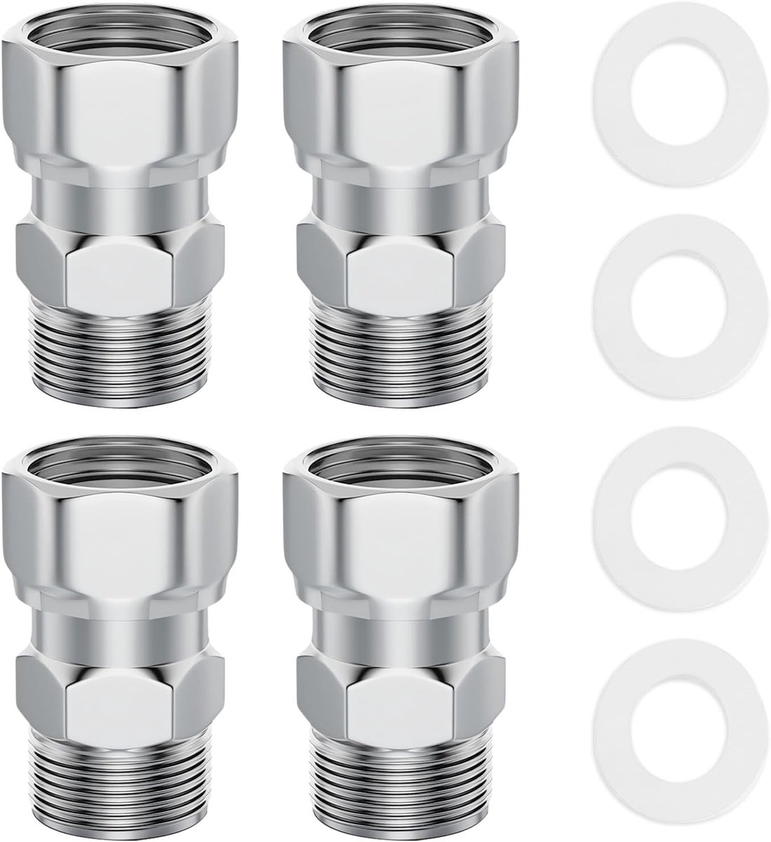 4-delige RVS Compressiebuis Set met Schroefverbinding, 1/2 inch, Verstelbare Koppeling, Waterinstallatie Accessoires, Pijpverbinding en Adapter voor Diverse Toepassingen