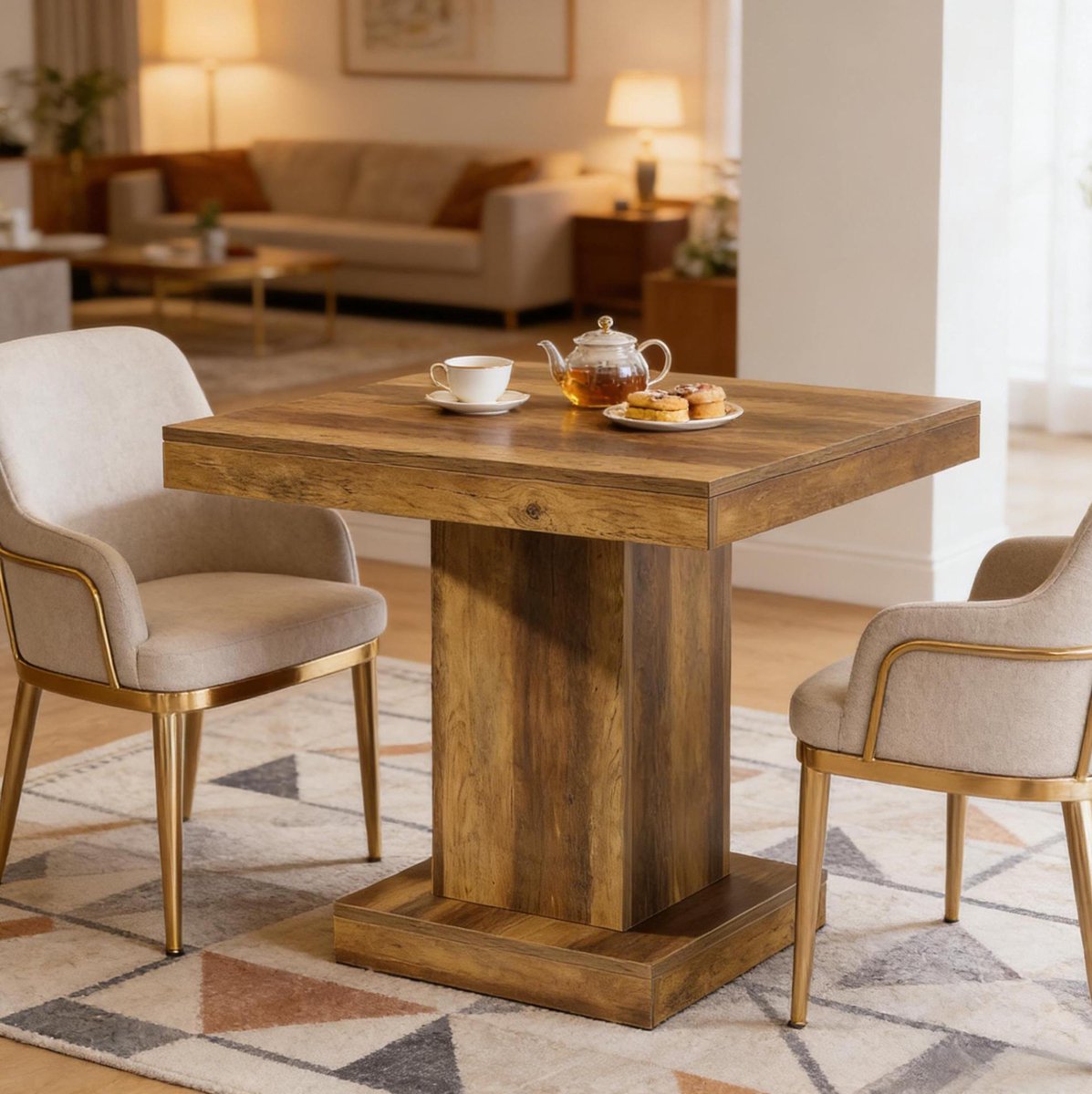 REDOM - Tafel - Ruimtebesparend - Vierkant tafelblad - Voor 1 tot 4 personen - Landelijke stijl - Eetkamer of kantoor - MDF - Bruin - 80 x 80 x 75 cm