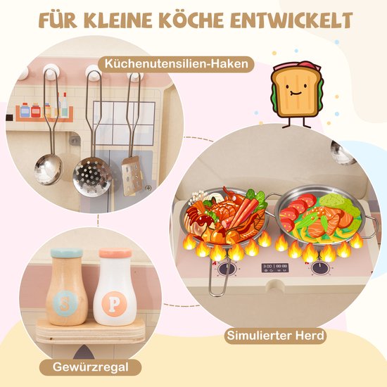 COSTWAY Busy Board in trekvorm, wandgemonteerd activiteitenbord met make-upset, gereedschapskist, speelkeuken, doktersset en ijssalon, sensorisch motoriekbord, hout, Montessori-speelgoed voor kinderen van COSTWAY — afbeelding 5