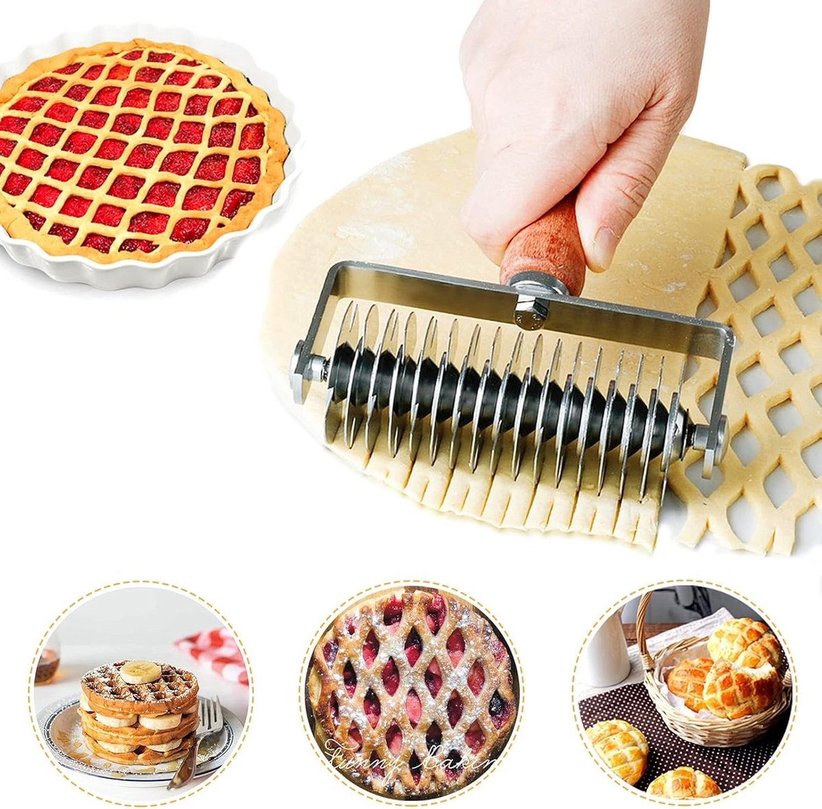 RVS Deeg Snijroller voor Bakken, Perfect voor Koekjes, Taarten en Pizza met Houten Handvat, Tijdbesparende Bakgereedschappen voor Thuisgebruik