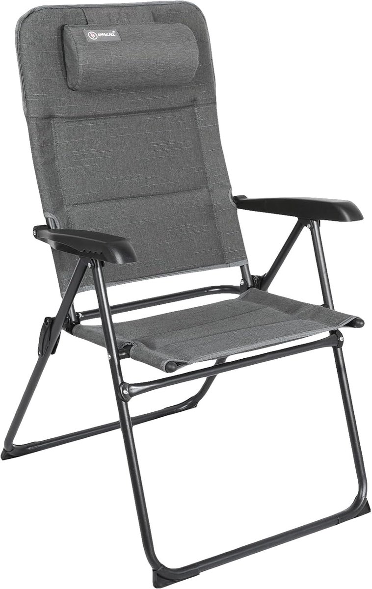 SnelShoppen - Vouwbare Tuin Campingstoel met Textilene Kussen en Sneldrogend Schuim, Verstelbare Grijze Rugleuning, Olefin Grijs, Perfect voor Tuin, C