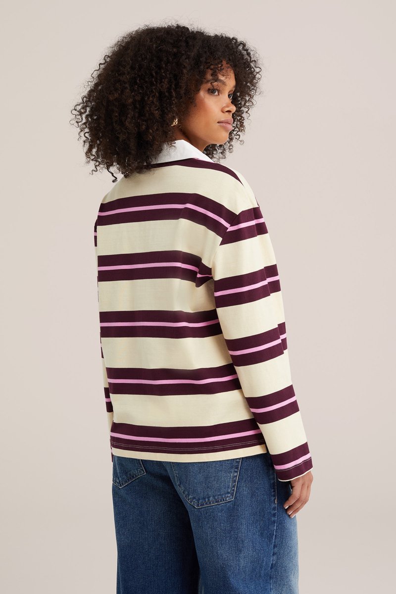 WE Fashion Dames oversized gestreepte polo met embroidery
