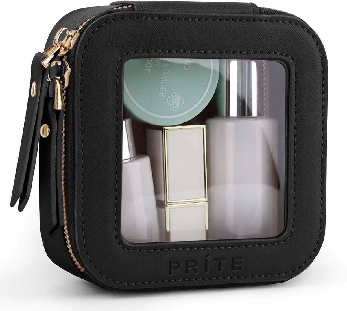 SnelShoppen - Prite Make-up Tas Dames, Waterdichte Toilettas, Reistas, Auto-Organizer met Gouden Dubbele Ritssluiting, Transparant, Zwart, Klein, Mode
