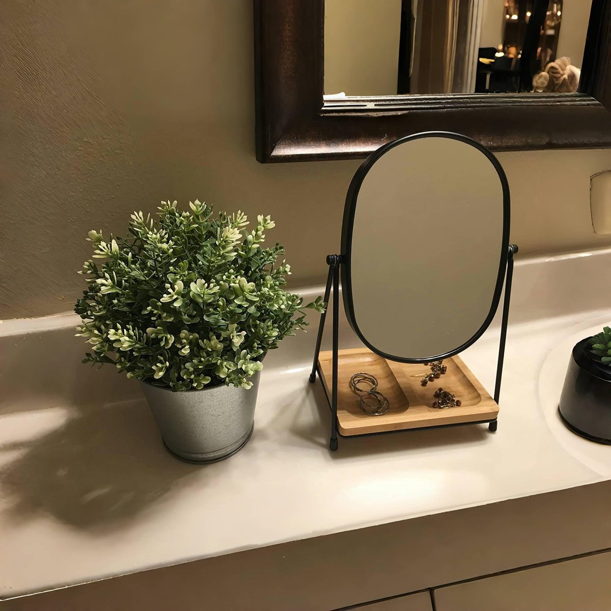 SnelShoppen - Klassieke dubbelzijdige make-upspiegel 5X en 1X, 360° rotatie, tafelblad staande cosmetische spiegel voor dagelijks gebruik, ideaal voor