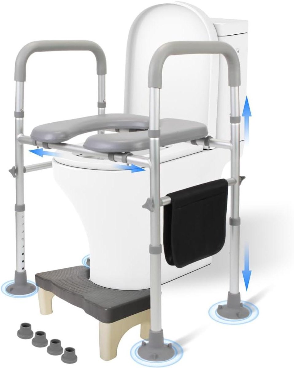 Toiletverhoger volwassenen - Verhoogde toiletbril - Meer zelfstandigheid - 8-Staps hoogteverstelbaar - Tot 150kg - Grijs