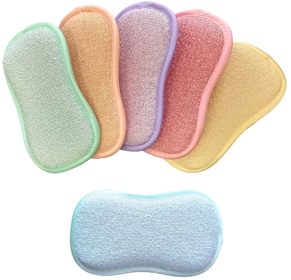 SnelShoppen - Herbruikbare Dubbelzijdige Spons - 5+1 Gratis - Machinewasbaar tot 60°C - Krasbestendig - Pastelkleur - 11x17 cm - Voor Keuken, Badkamer