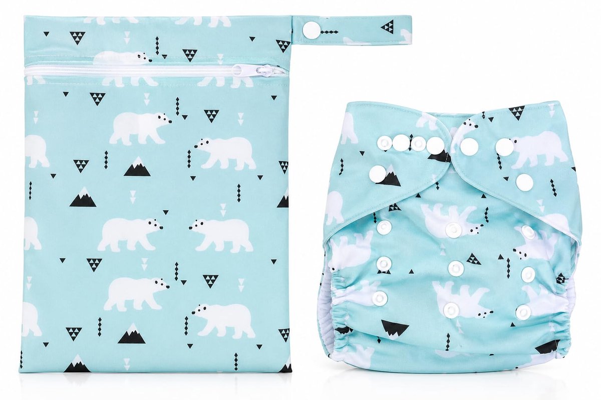 SnelShoppen - Alimos Zwemluier Wasbaar Herbruikbaar met Waterdichte Tas voor Baby's (0-3 Jaar) IJsbeer, Eén Maat, Modern Design, Perfect voor Zwemmen