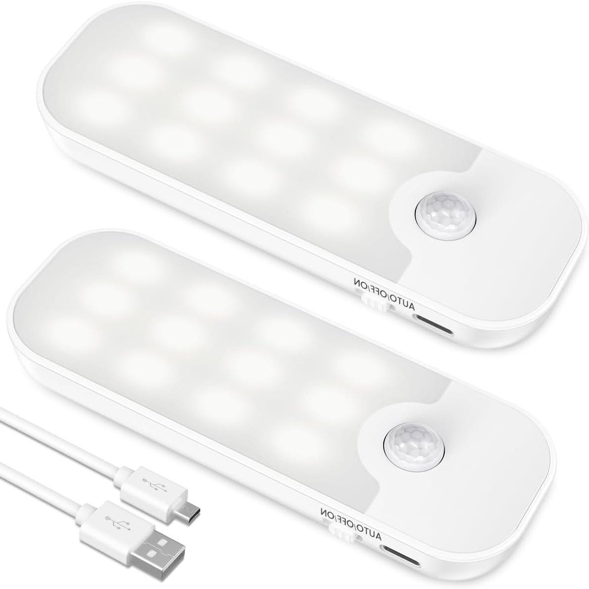 Nachtlampjes met sensor - Oriëntatielicht - Veilig navigeren - Oplaadbaar warmwit licht - 2 stuks - Wit