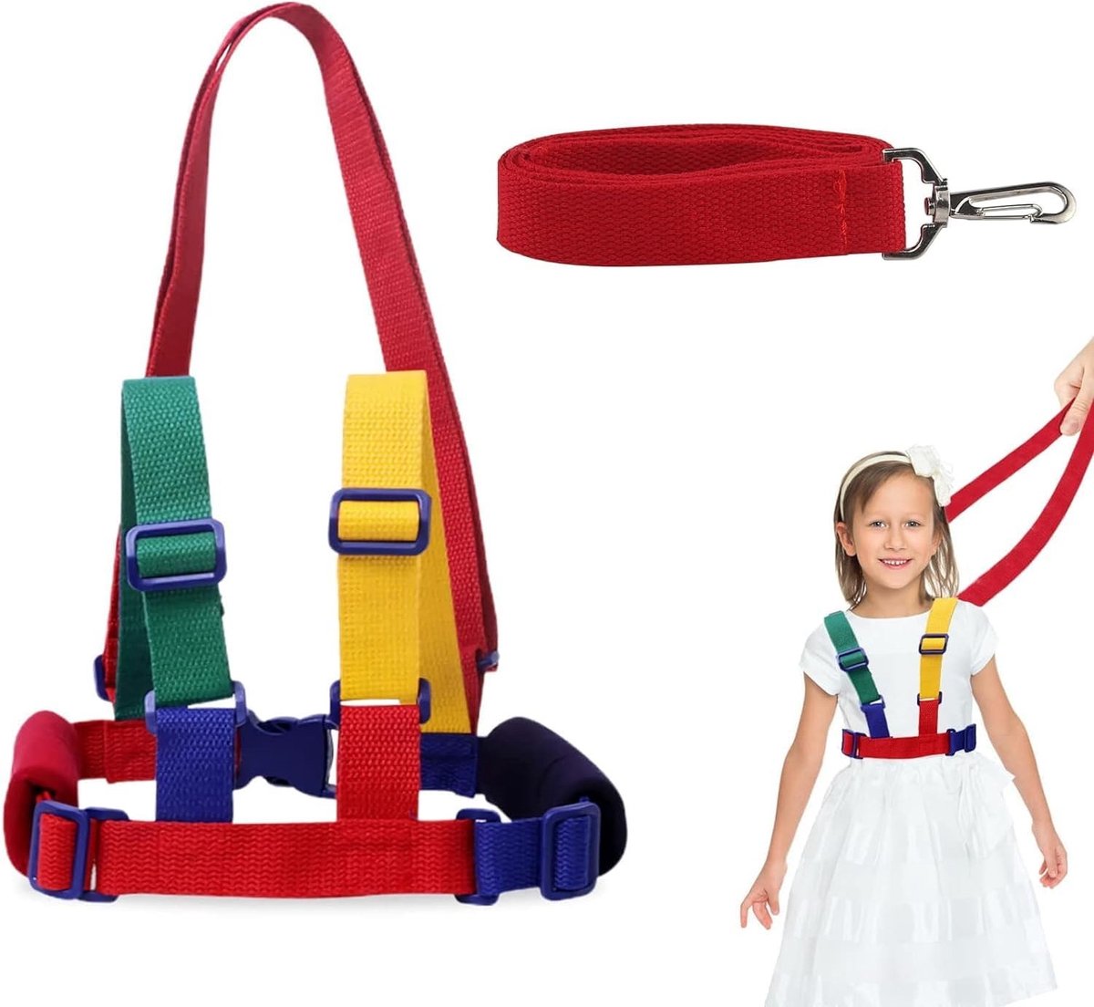 Verstelbare Wandelharnas en Veiligheidslijn voor Kinderen, Antiverlies Touw en Handriem voor Peuters en Baby's, Comfortabele Draagoplossing voor Veilig Wandelen