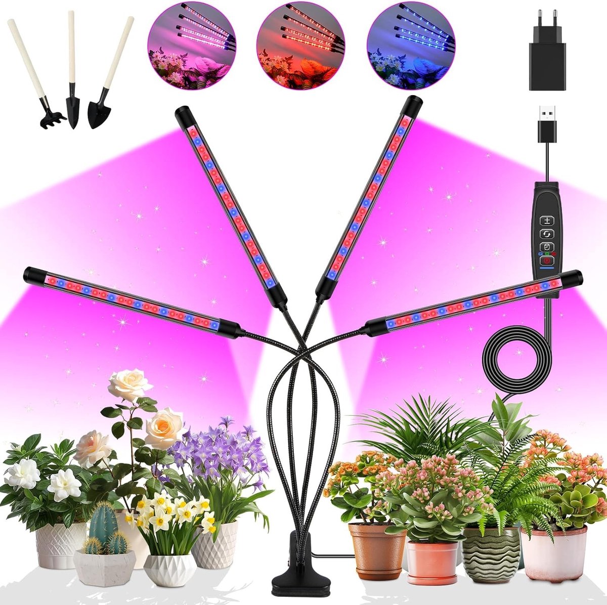 Verlichting voor Binnenplanten met 80 LEDs, Volledig Spectrum en Timer, 3 Lichtstanden voor Groenten en Bloemen