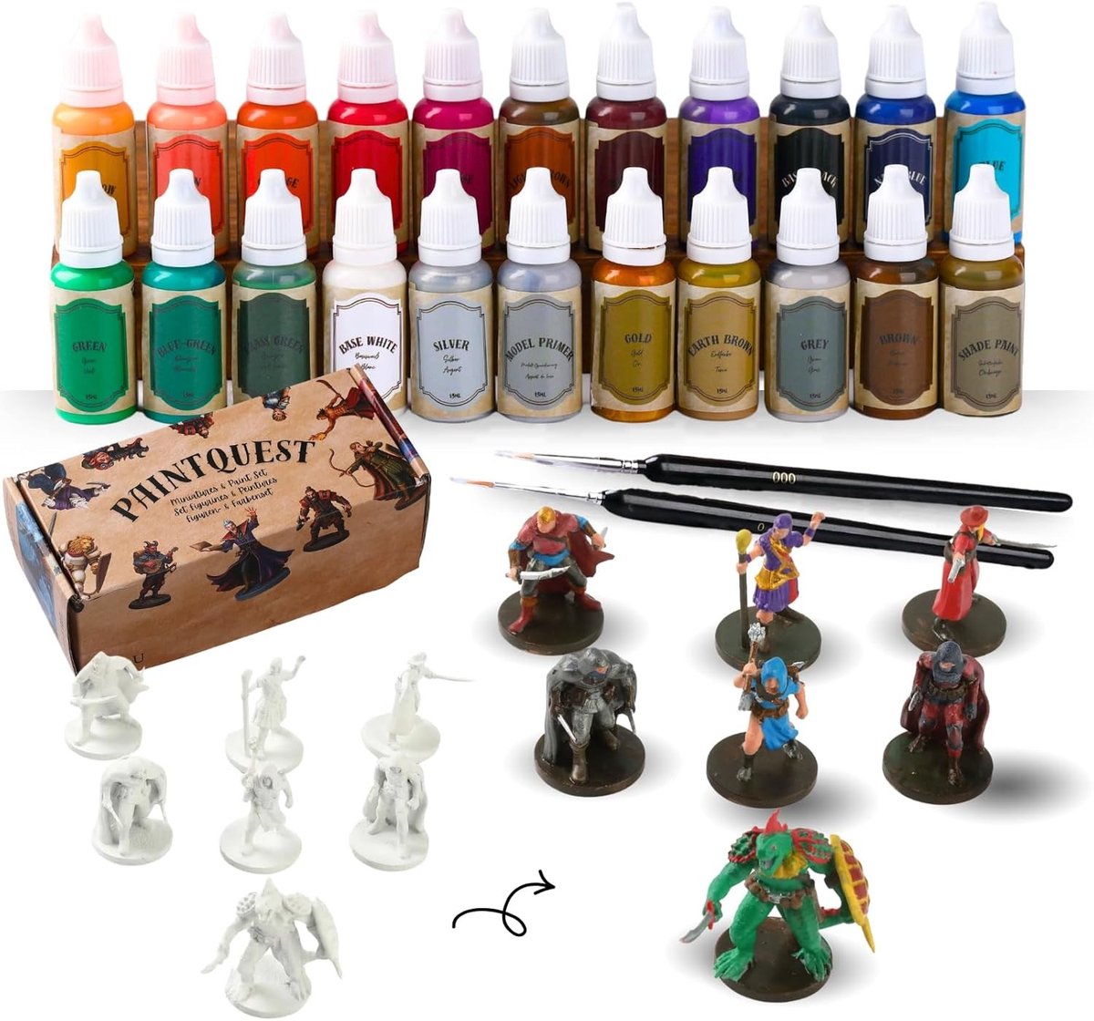 Miniature Verfset voor Beginners - 22 Waterbasis Modelverf met Metallic Kleuren en Primer voor DND en Warhammer 40K Figuren