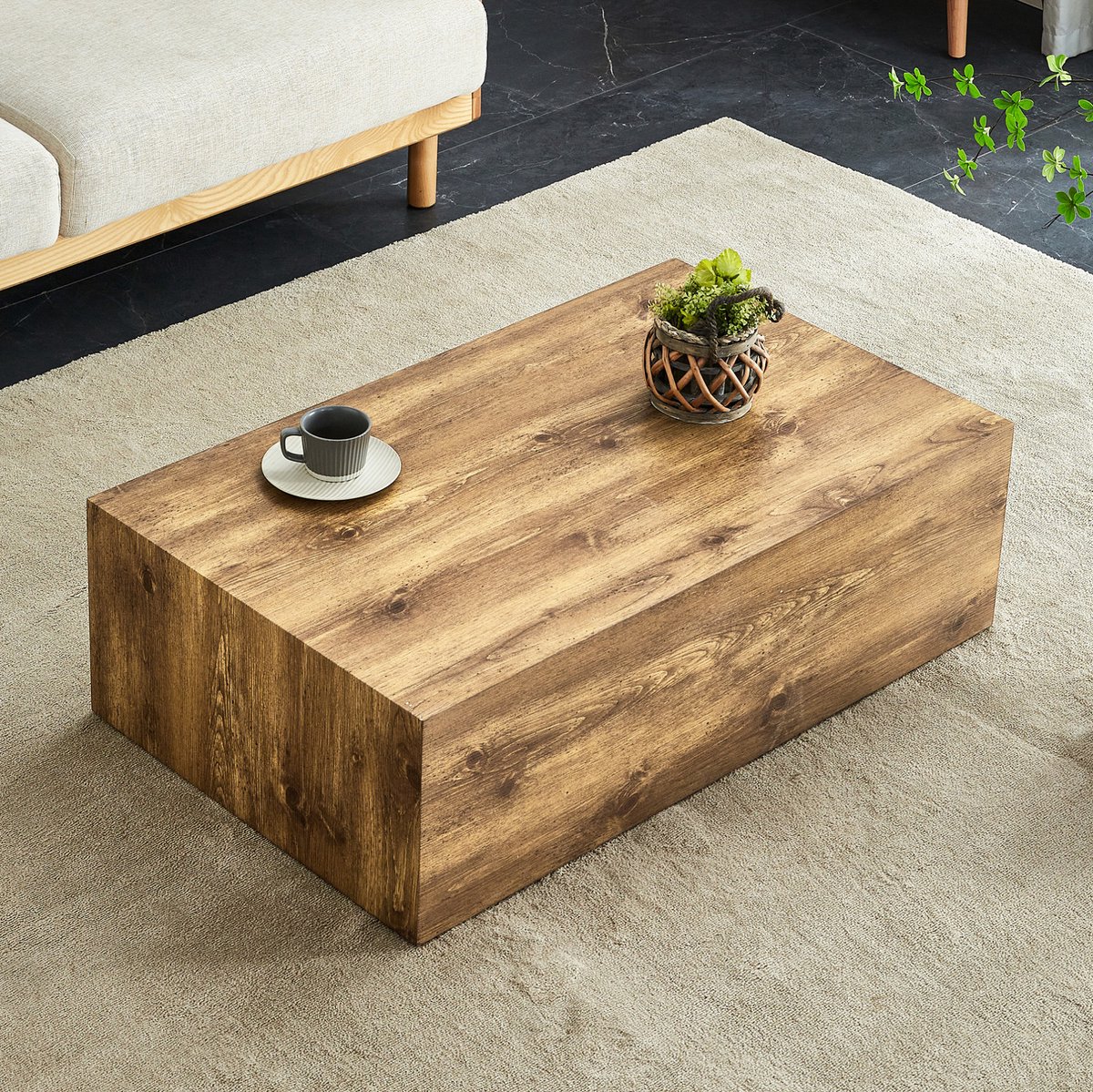 DESMIU Salontafel - Rechthoekige Houtlook Tafel Zonder Montage - Voor Woonkamer In Moderne Interieurs - MDF - 90x50x30 Cm - Houtkleur