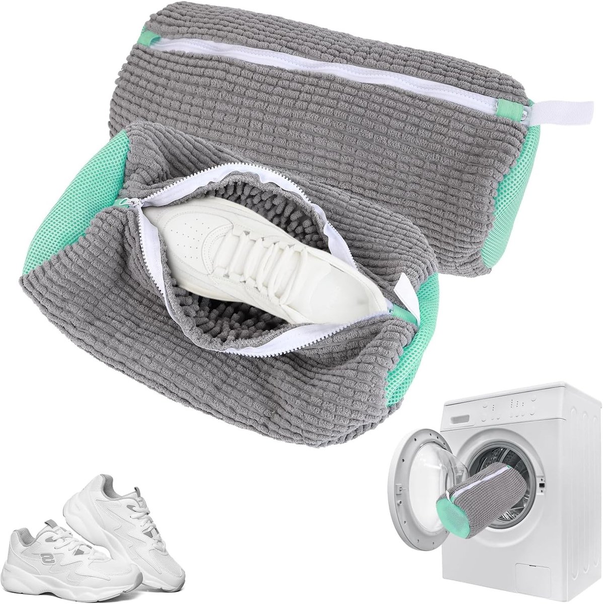 Set van 2 waszakken voor schoenen, optimale bescherming en reiniging, 360° schoonmaak, ideaal voor sneakers en sportschoenen, met pluisfilter (grijs)
