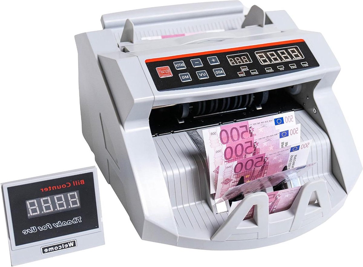 Geldtelmachine - Biljettenteller - Snel Geld Tellen - Drievoudige Valsgeld Detectie - 1000 Biljetten/Min - Wit