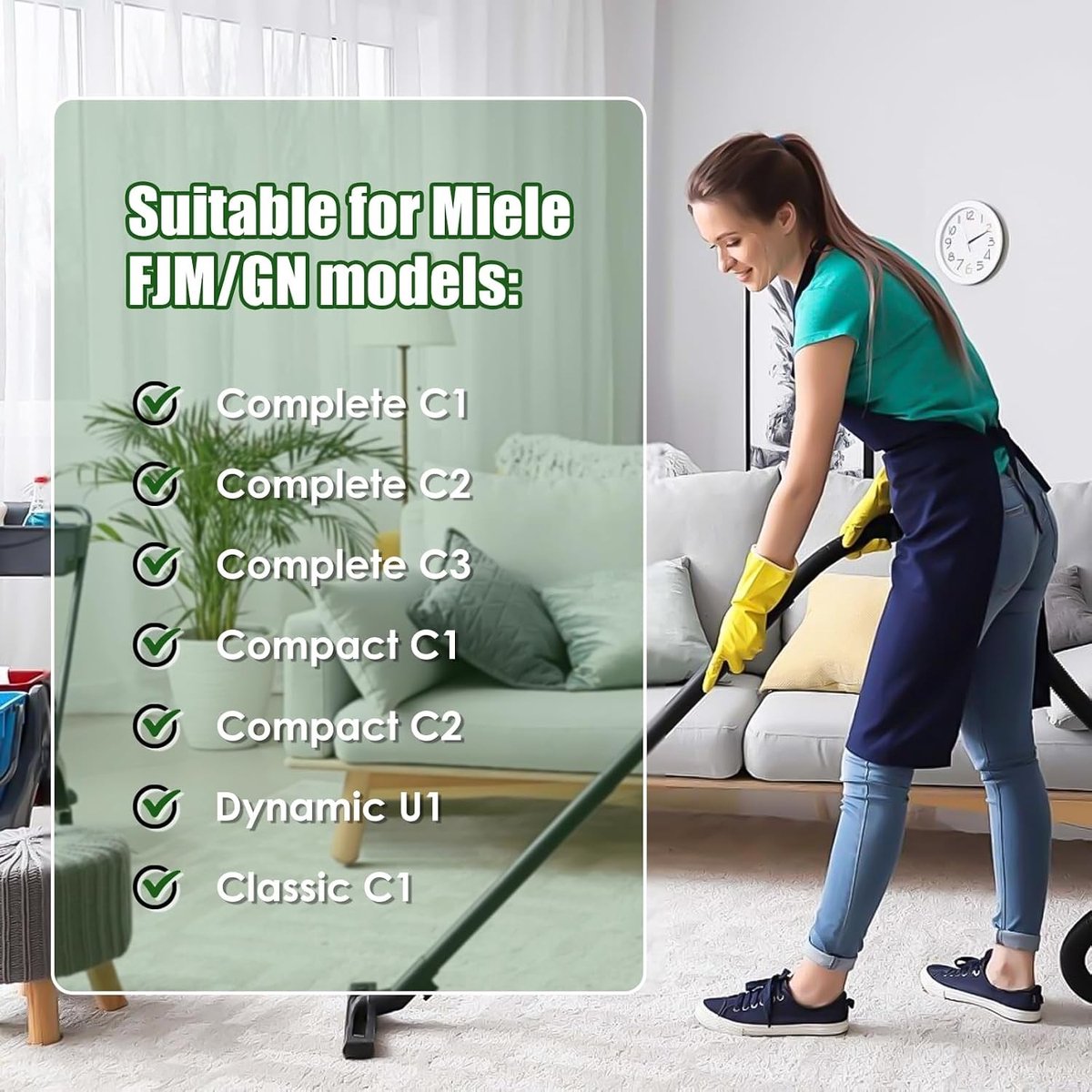 Stofzuigerfilterset voor Miele stofzuigers, 8 stuks, motorbescherming, afvoerluchtfilter, vervangingsfilters voor optimale stofzuigprestaties