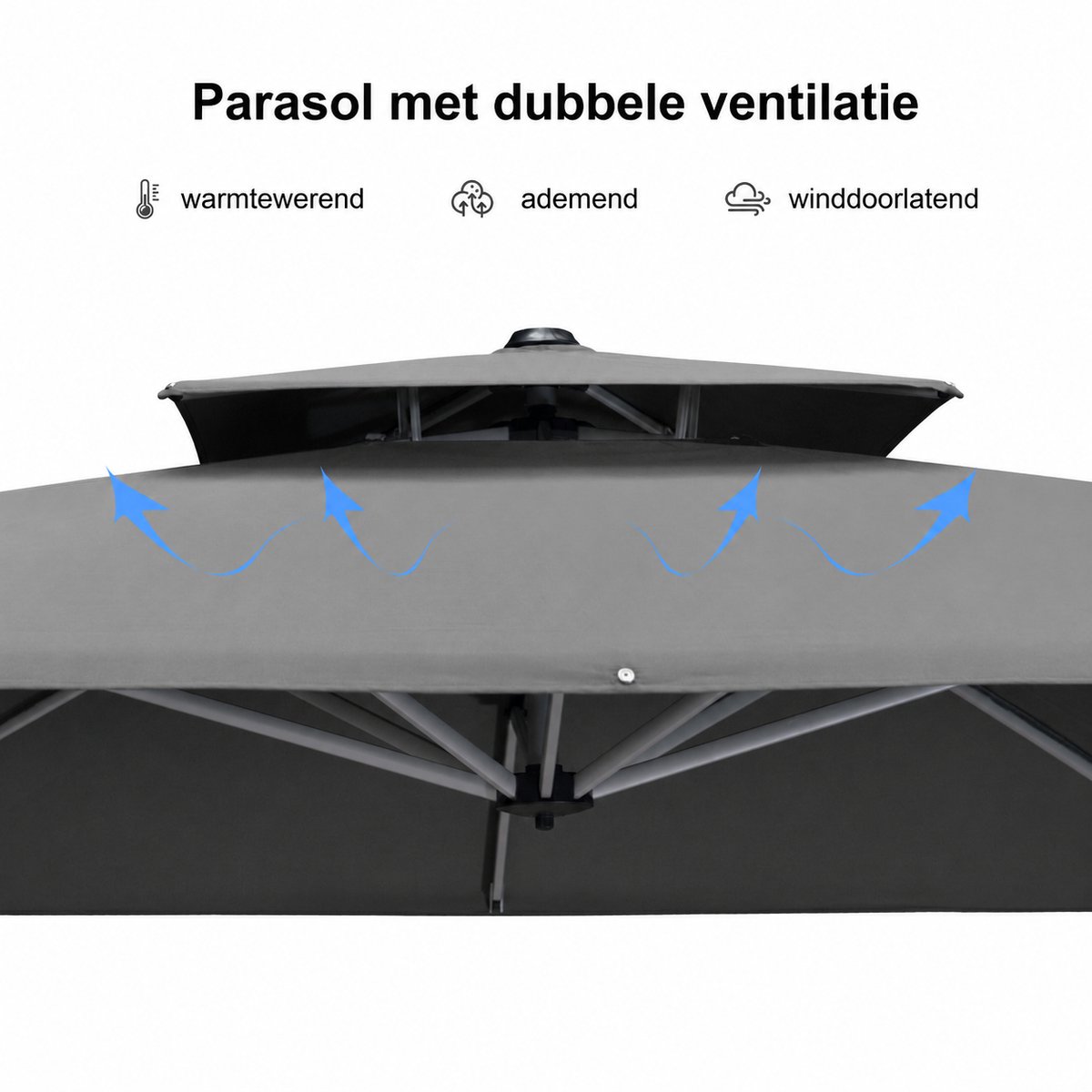 Purple Leaf Zweefparasol met dubbel dak 400x300 cm - Grijs