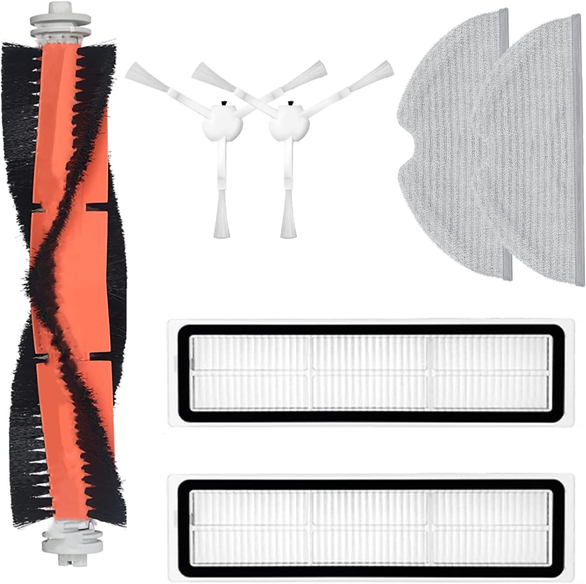 Accessoire set voor vervangende onderdelen van stofzuiger, inclusief 1 hoofdborstel, 2 zijborstels, 2 filters en 2 mopdoeken voor optimale reiniging