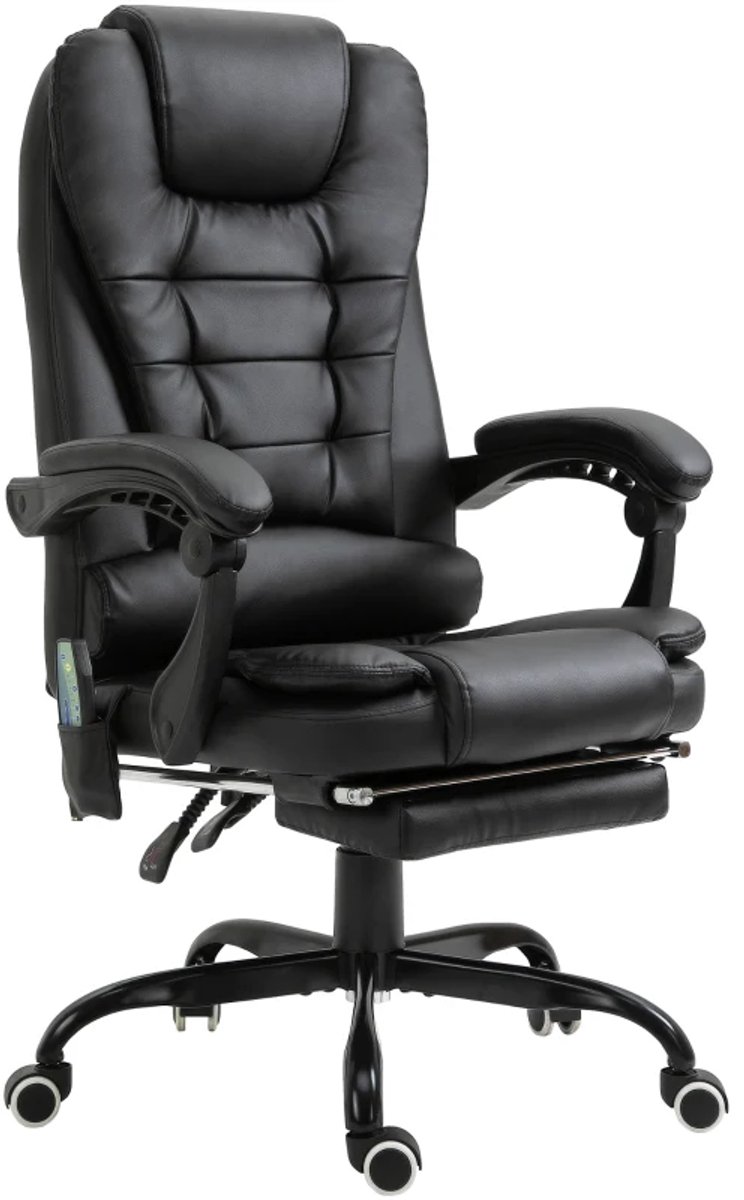 Bureaustoel met 7 Massagepunten - In Hoogte Verstelbaar - 360° Draaibaar - 90°-155° Kantelbare Rugleuning - met Geïntegreerde Voetensteun - Kantoorstoel - Gamestoel - Office Game Chair - Volwassenen Stoel - Computerstoel - Zwart
