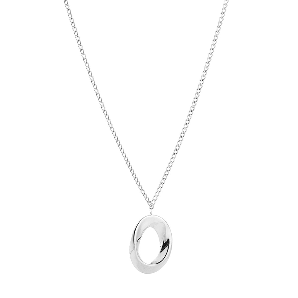 Dames Ketting met Cirkel Hanger - Middellange Schakelketting - Stainless Steel / RVS - 63 cm (+5 cm) - Zilver