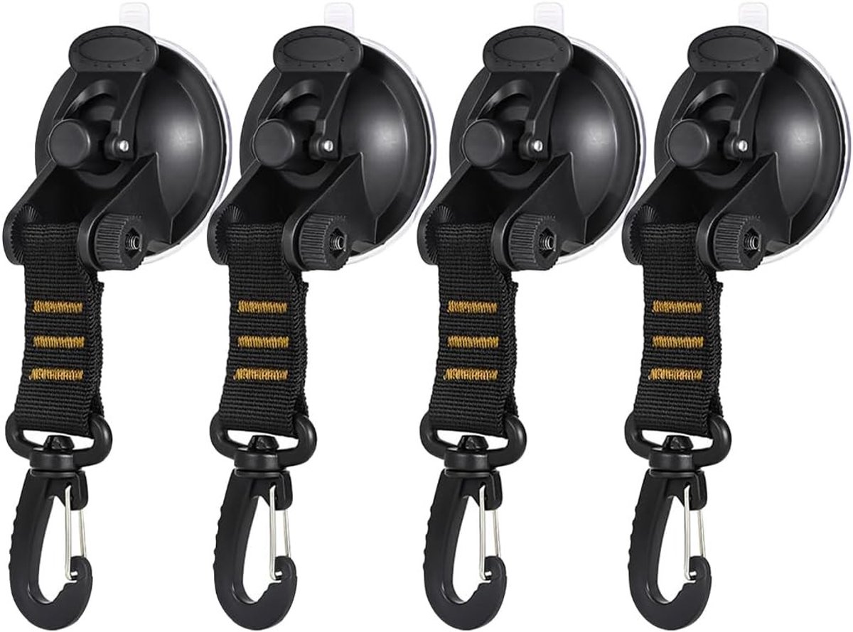 Set van 4 Zuignappen voor Camping en Auto - Zuignap Bevestigingshaken voor Zijluifels en Outdoor Activiteiten (Oranje)
