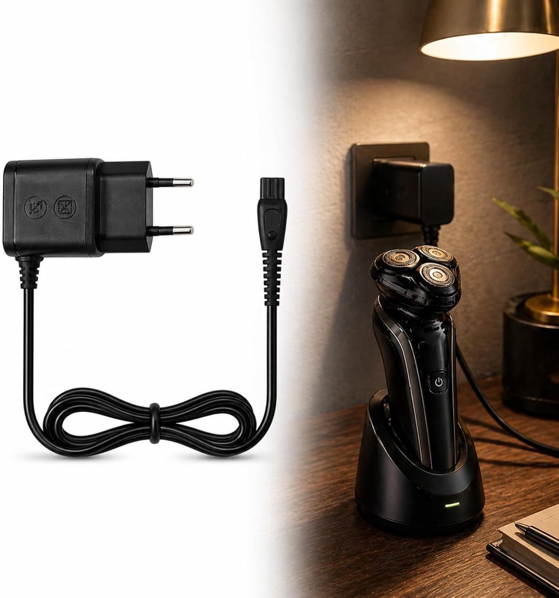 Krachtig 15 V scheerapparaat, compatibel met serie 3000-9000 en OneBlade, met intelligente bescherming en 1,5 m kabel voor optimaal gebruiksgemak en reisvriendelijk ontwerp