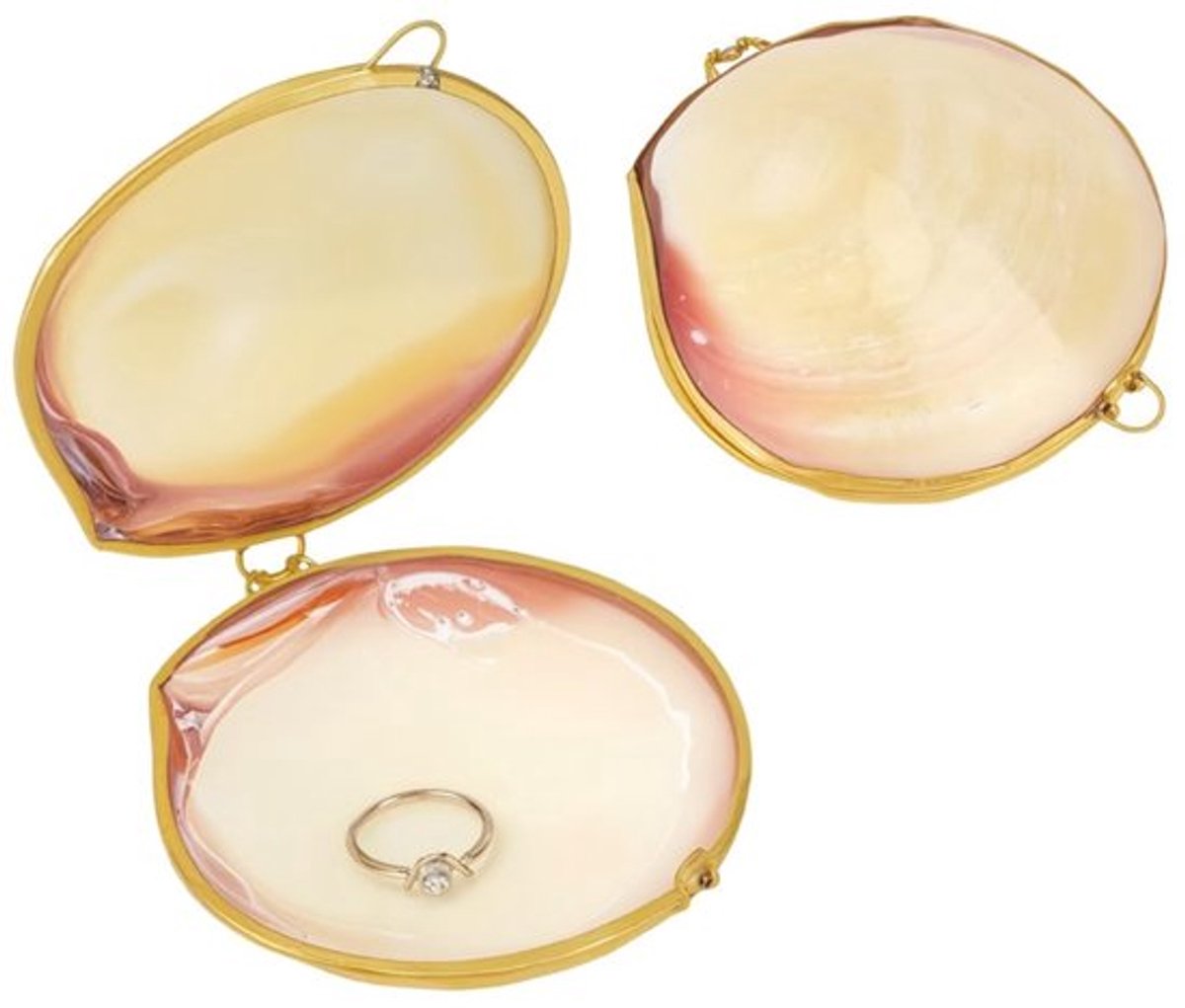 Sieradenbox Schelpvorm - Sieraden Organizer - Decoratieve Doos - Ringenhouder - Oorbellenhouder - Gouden Rand - 2,8 x 2,9 x 3,8 cm - Sieradenhouder