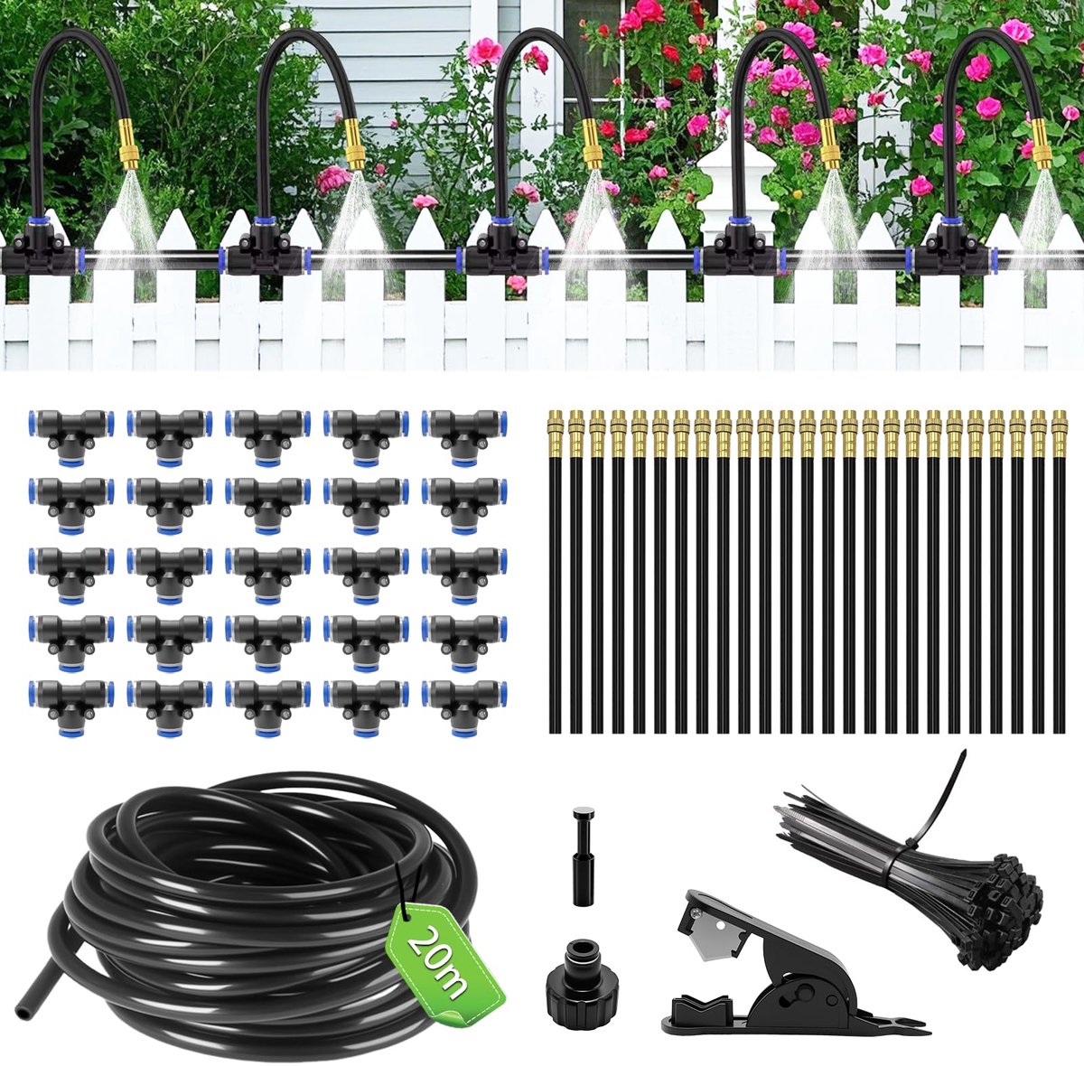 SnelShoppen - 20M Irrigatiesysteem voor de Tuin, 360° Gebogen Automatisch Bewateringssysteem, Druppelirrigatie voor Planten, Broeikas, Balkon en Lands