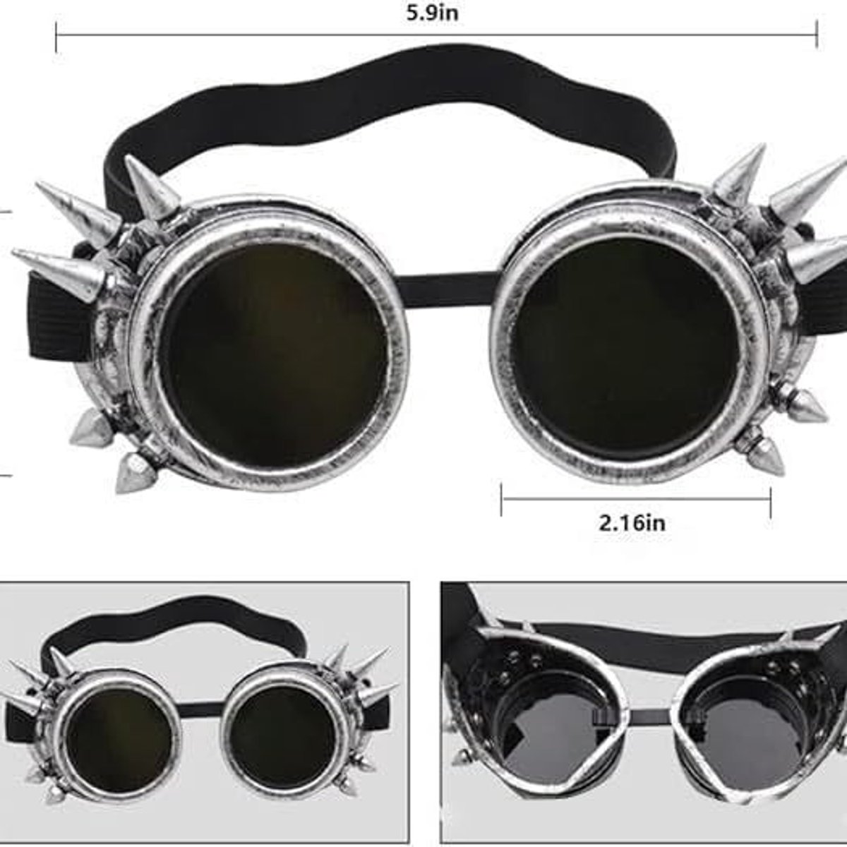 Vintage steampunk brillen, op maat gemaakte veiligheidsbrillen voor cosplay, unieke feestaccessoires en hoedversieringen in antiek zilver en mandarijnkleur.