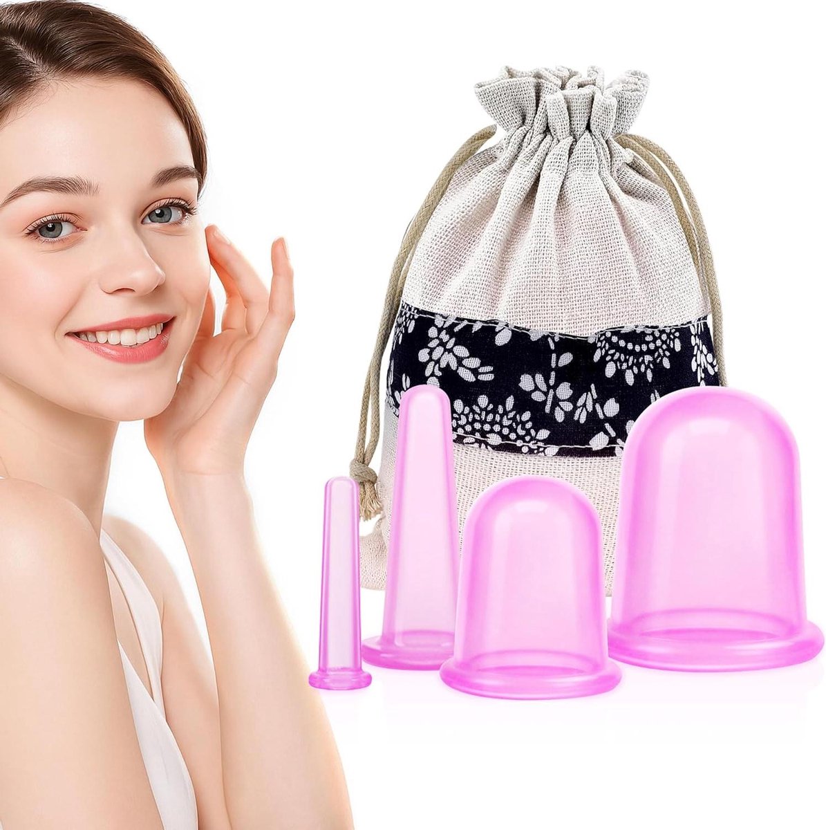 Schröpfglazen Set - Massage Cups - Huidverbetering Lichaam - Vier Flexibele Maten - 4 Stuks - Roze