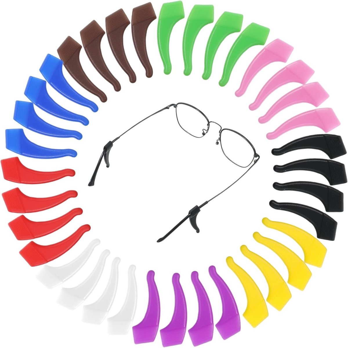 Multikleurige Siliconen Oordopjes voor Brillen, 18 Paar, Zacht en Antislip, Geschikt voor Kinderen en Volwassenen, Ideaal voor Brillenbehoud en Comfort