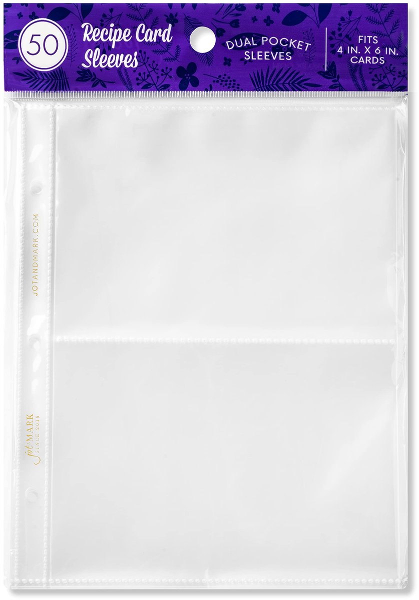 SnelShoppen - Jot & Mark Binder Paginabeschermers voor 4x6 Receptkaarten of Foto's - Kristalheldere Plastic Archiefhoezen voor 3 Ringmappen (50 Stuks)
