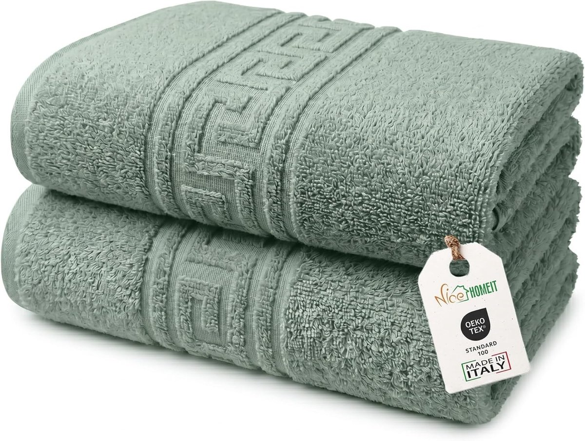 SnelShoppen - Set van 2 grote badhanddoeken 100 x 150 cm, extra grote en zachte badhanddoeken van 100% ringgesponnen katoen, groen, absorberend, ideaa