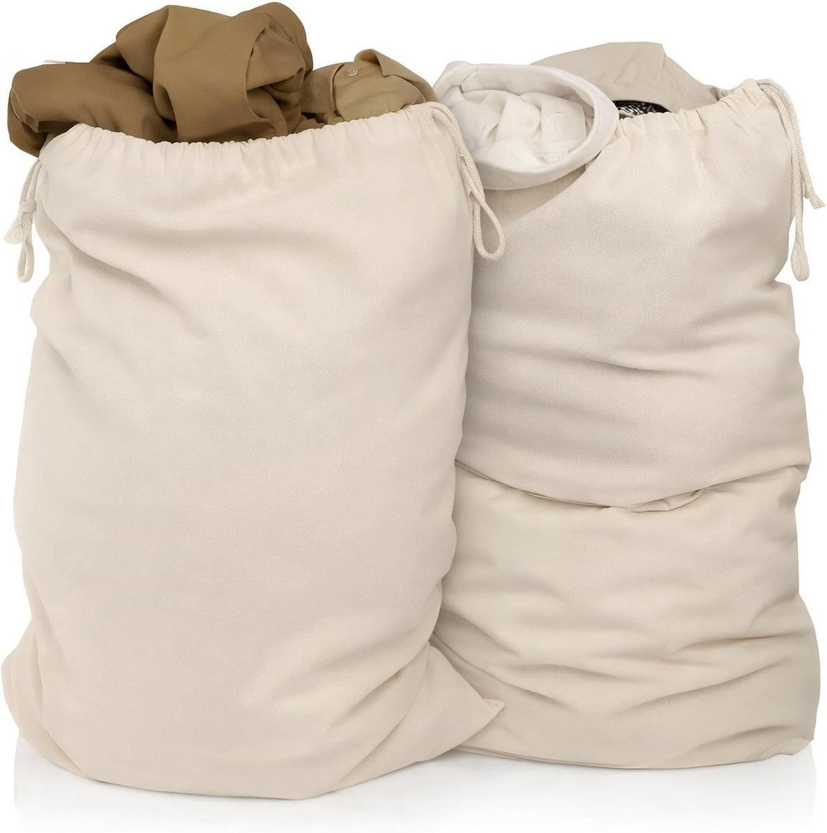 SnelShoppen - Extra grote waszakken 2 sets 50 x 75 cm 100% katoen - Duurzame heavy duty waszak met trekkoord - Herbruikbare wasbox voor kleding, reize