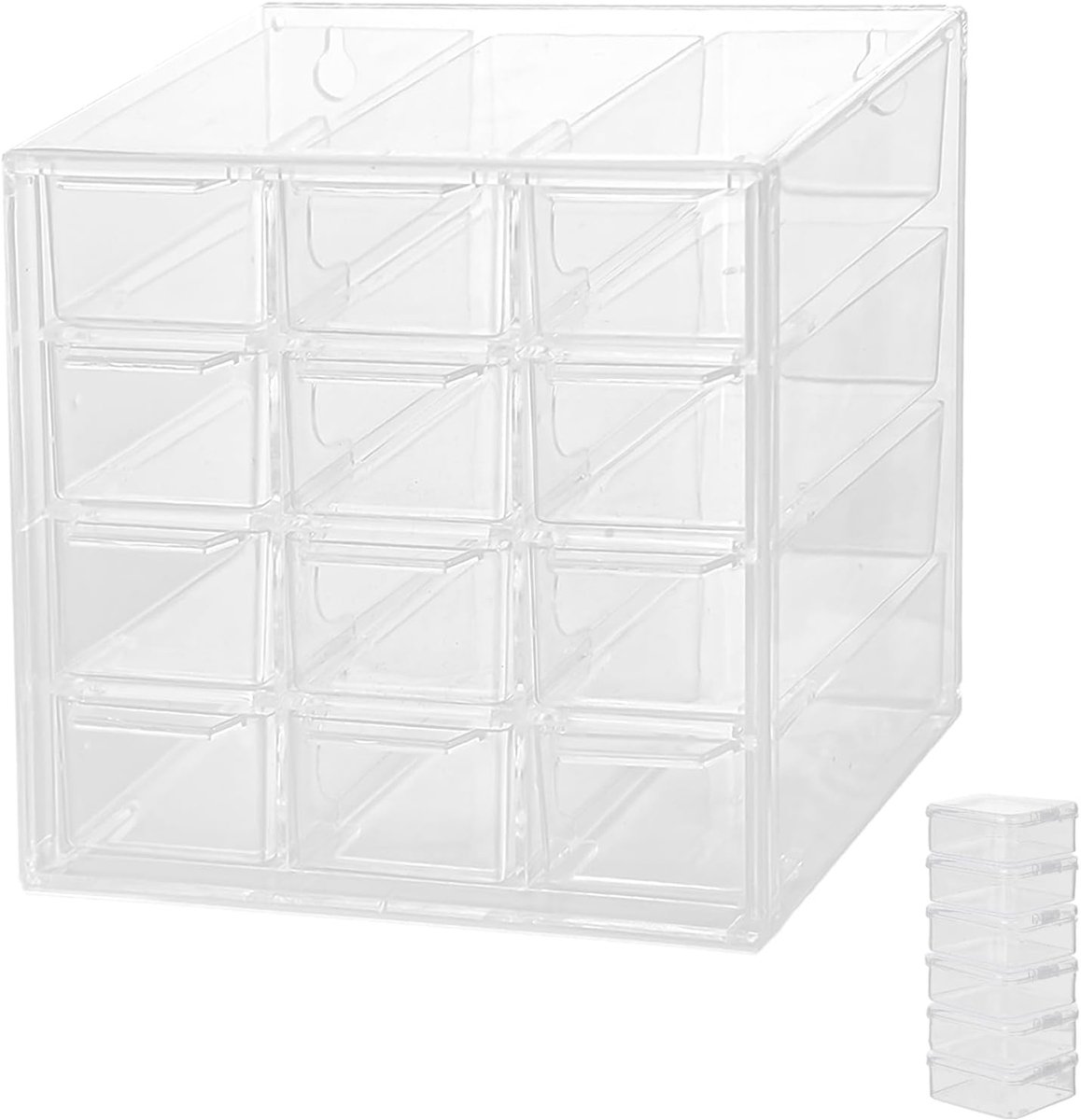 SnelShoppen - Stapelbare ladebox met 12 laden, knutselbox, opbergdoos voor bureau, plastic organiser voor accessoires, naaien, knutselbenodigdheden, c