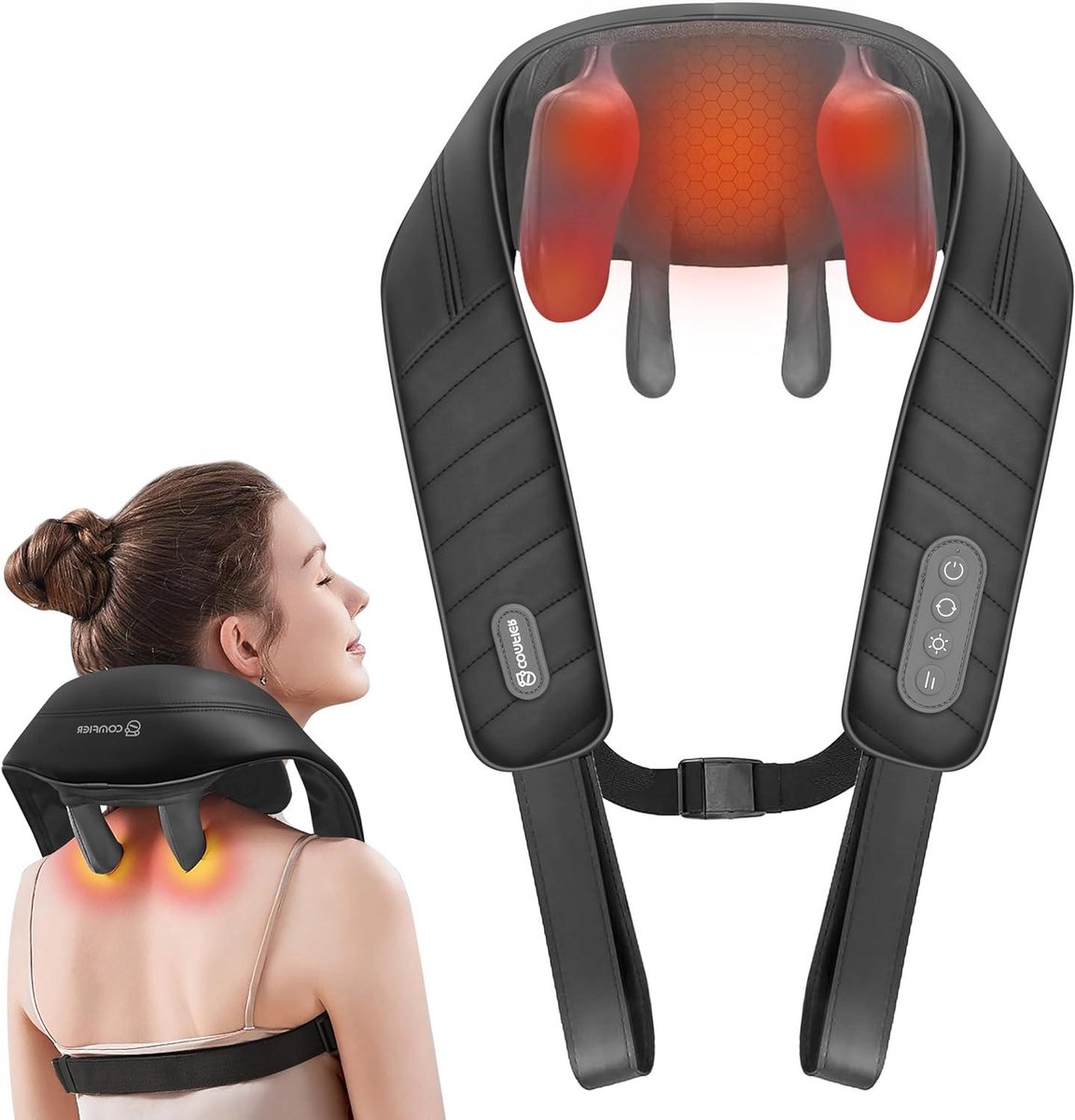 Nekmassageapparaat - Schouder Shiatsu - Spierontspanning Thuis - Draadloos Met Warmte - 19.75 x 13.75 cm - Zwart
