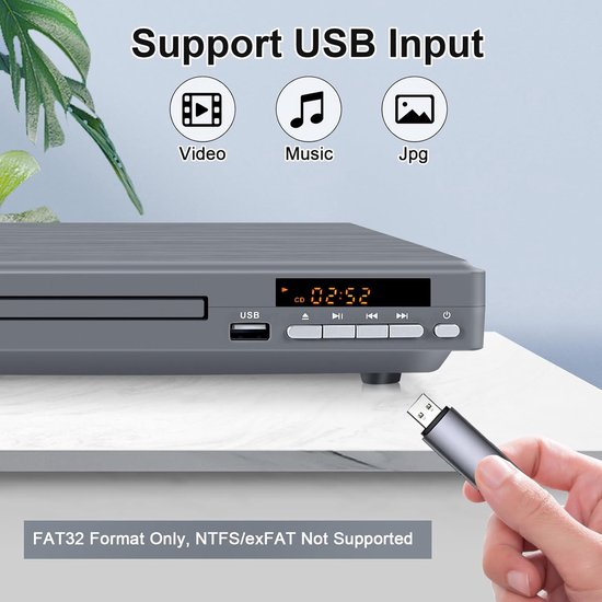 DVD Speler - Mediaspeler Home Cinema - Films Kijken - Regiovrij Afspelen - 1080P Upscaling - Grijs — afbeelding 4