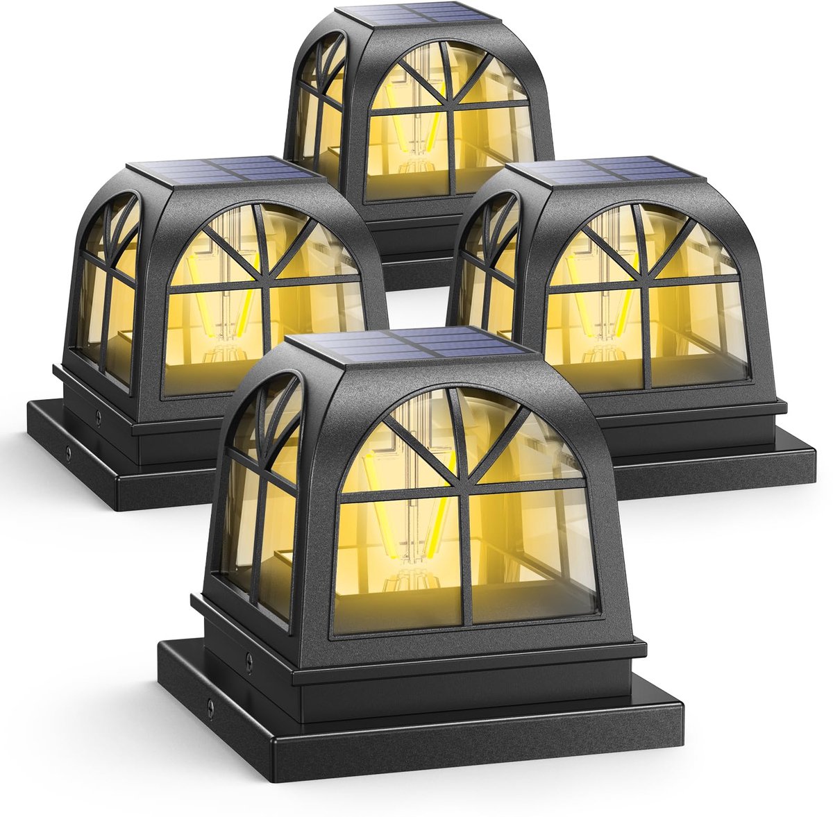 SnelShoppen - Solar Post Lights Tuinverlichting Buiten Waterdichte Heklampen LED voor 4x4 5x5 Palen Patio Zwart (4 Pack)