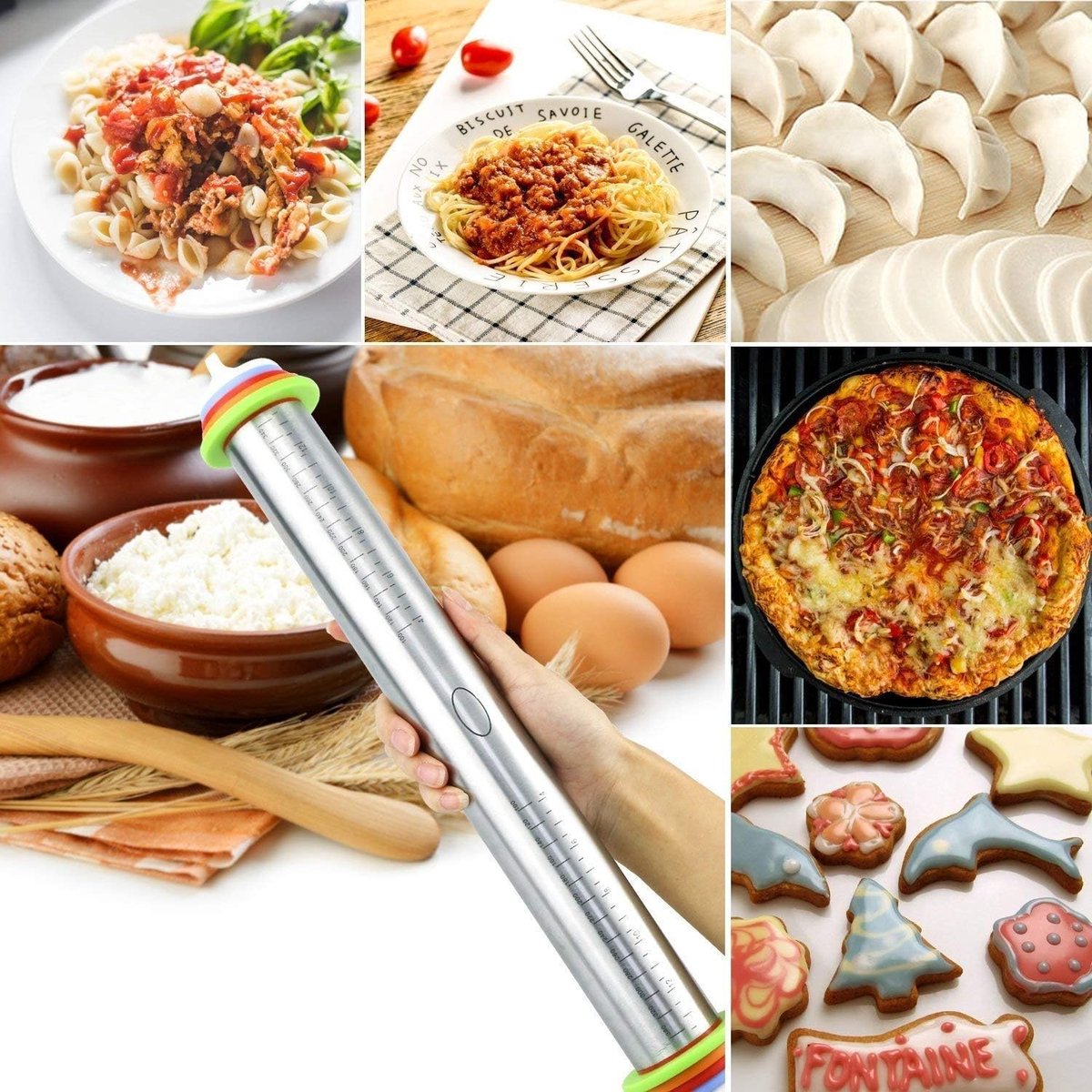 SnelShoppen - Verstelbare deegrollen met antiaanbaklaag en meetmarkeringen + siliconen taartbakmatten (40 x 60 cm) voor de keuken, bakken, koken, verj