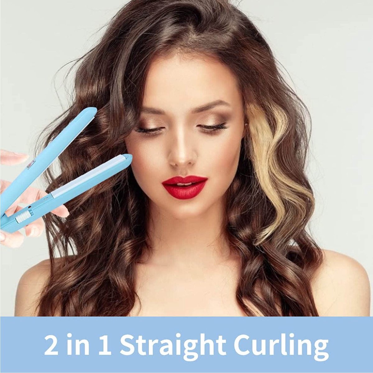 SnelShoppen - Haarglätter 2 in 1 Mini Glätteisen Stijltang voor Kort Haar/Pony/Dun Haar met Schnellaufheizung in Blauw - Perfect voor Thuis en Op Reis