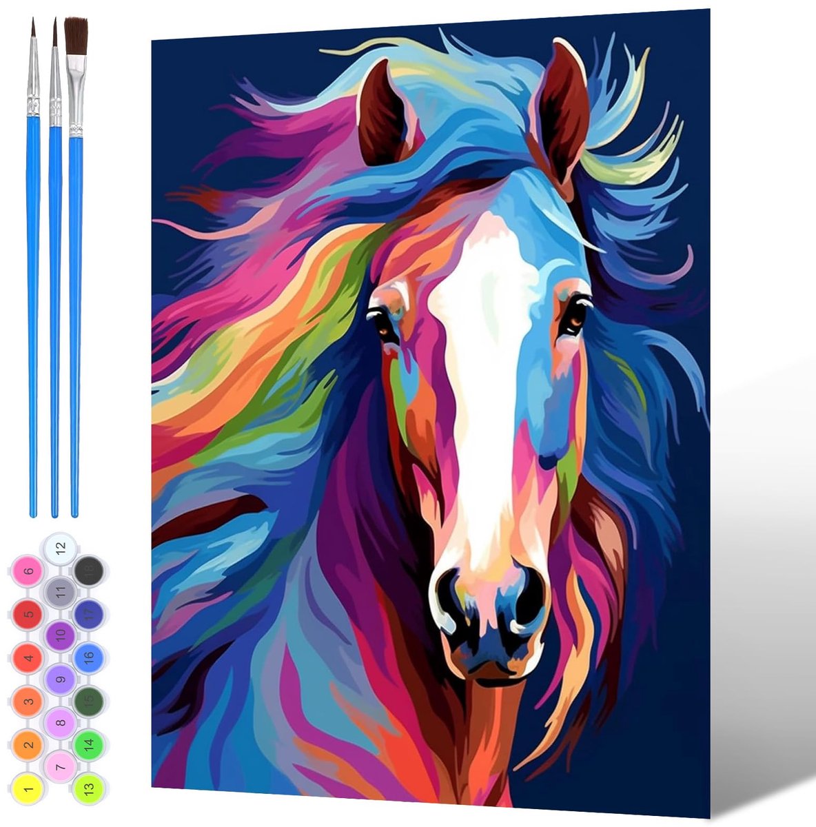 SnelShoppen - Schilderen op Nummer Kleurrijke Paarden voor Volwassenen en Kinderen, Doe-Het-Zelf Acryl Dieren Schilderen op Canvas met Schildergereeds