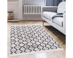 SnelShoppen - Jimri Tapijtloper 80 x 150 cm, zwart-melange, boho stijl, tapijt voor gang, woonkamer, slaapkamer, keuken, kinderkamer, badkamer, kelim