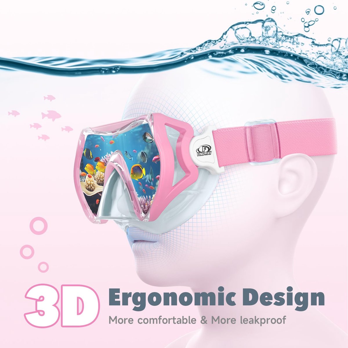SnelShoppen - Duikbril voor Kinderen met Stoffen Band, Lekvrij Snorkelmasker met 180° Panorama, Anti-condens Zwembril met Neusbrug, Ideaal voor Zwemme