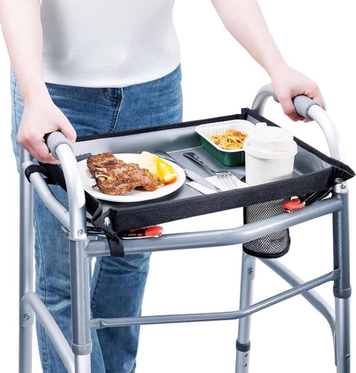 Universele Loop Tray met Bekerhouder voor Senioren - Waterdicht, Verhoogde Randen, Geschikt voor Ouderen en Gehandicapten, Draagvermogen tot 4,5 kg