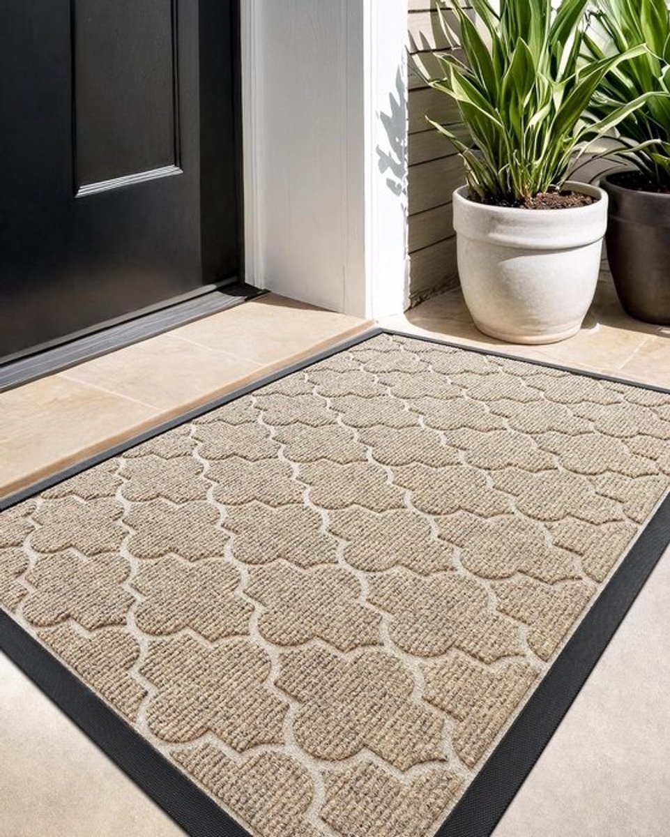 Buitenvloermat Groot 92 x 152 cm Bruin, Vuilafstotende, Wasbare en Antislip Deurmat voor T