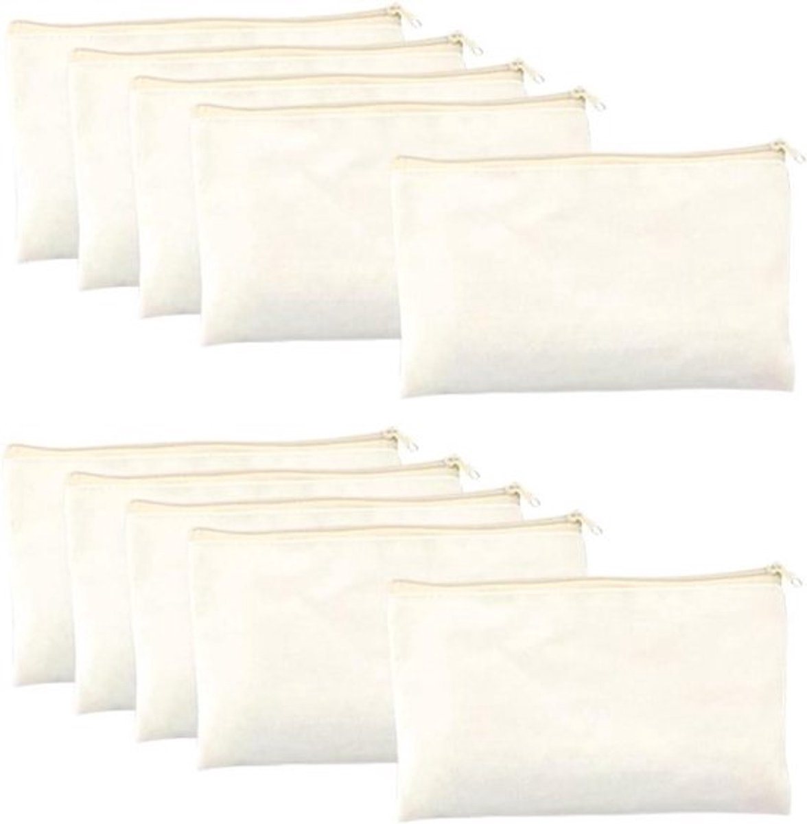 Stoffen zakjes om te schilderen - Set van 10 - Tas met rits - Multifunctioneel - Kleine tas - Schrijfwaren organizer - School en reizen.
